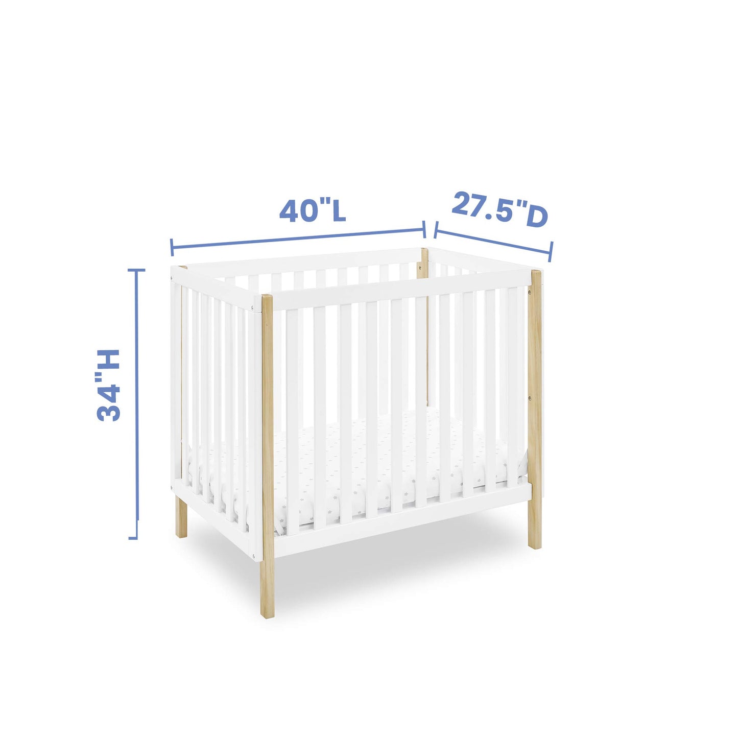 Delta Children Gio Mini Crib with 2.75" Mattress Included, Bianca White/Natural - WoodArtSupply