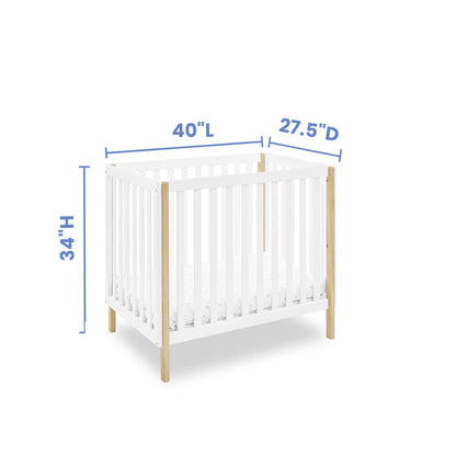 Delta Children Gio Mini Crib with 2.75" Mattress Included, Bianca White/Natural