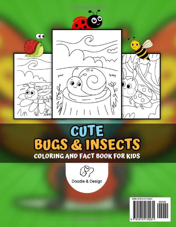 Cute Bugs & Insects: Coloring and Fact Book for Kids (Cute Coloring) WoodArtSupply
