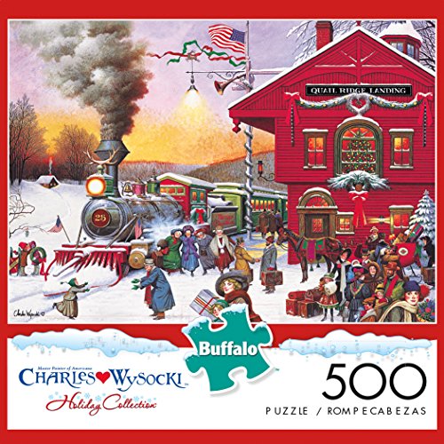 Buffalo Games - Charles Wysocki - Whistle Stop Christmas - 500 Piece Jigsaw Puzzle Red, Violet, Green, 21.25"L X 15"W