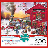 Buffalo Games - Charles Wysocki - Whistle Stop Christmas - 500 Piece Jigsaw Puzzle Red, Violet, Green, 21.25"L X 15"W Buffalo Games
