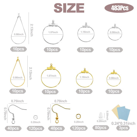 XKCWXY 483Pcs Earring Making Kit with Beading Hoop Earring Finding Component Accessories,Earring Hooks,Jump Rings,Earring Backs for Jewelry Making DIY Craft XKCWXY