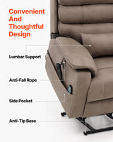 VEVOR Power Lift Recliner Chair, Dual Motor Lift Chair with Heat and Massage for Elderly, Infinite Position Adjustment Electric Recliner with a Cup Holder (Medium-Wide, Light Brown) VEVOR