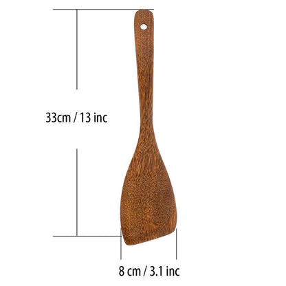 Wooden Spatula for Non Stick Cookware,Wood Utensils Set for Cooking,Long Handle Flat Frying Inclined Spatula,Healthy and High Moist Resistance (A1-13"x3.1")