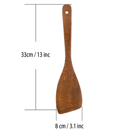 Wooden Spatula for Non Stick Cookware,Wood Utensils Set for Cooking,Long Handle Flat Frying Inclined Spatula,Healthy and High Moist Resistance (A1-13"x3.1") Kunovo