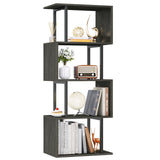 Furologee Geometric Bookshelf 5 Tier Bookcase, Industrial S-Shaped Display Storage Shelf for Small Space, Tall Metal Wood Decorative Standing Shelves for Bedroom, Living Room, Office, Black Oak Furologee