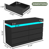 Gyfimoie 6 Drawer Dresser with Power Outlet, Black Dresser with LED Light, Modern Chest of Drawers for Closet, Double Wide Drawer Organizer Cabinet for Bedroom, Living Room, Entryway, Hallway (Black) Gyfimoie