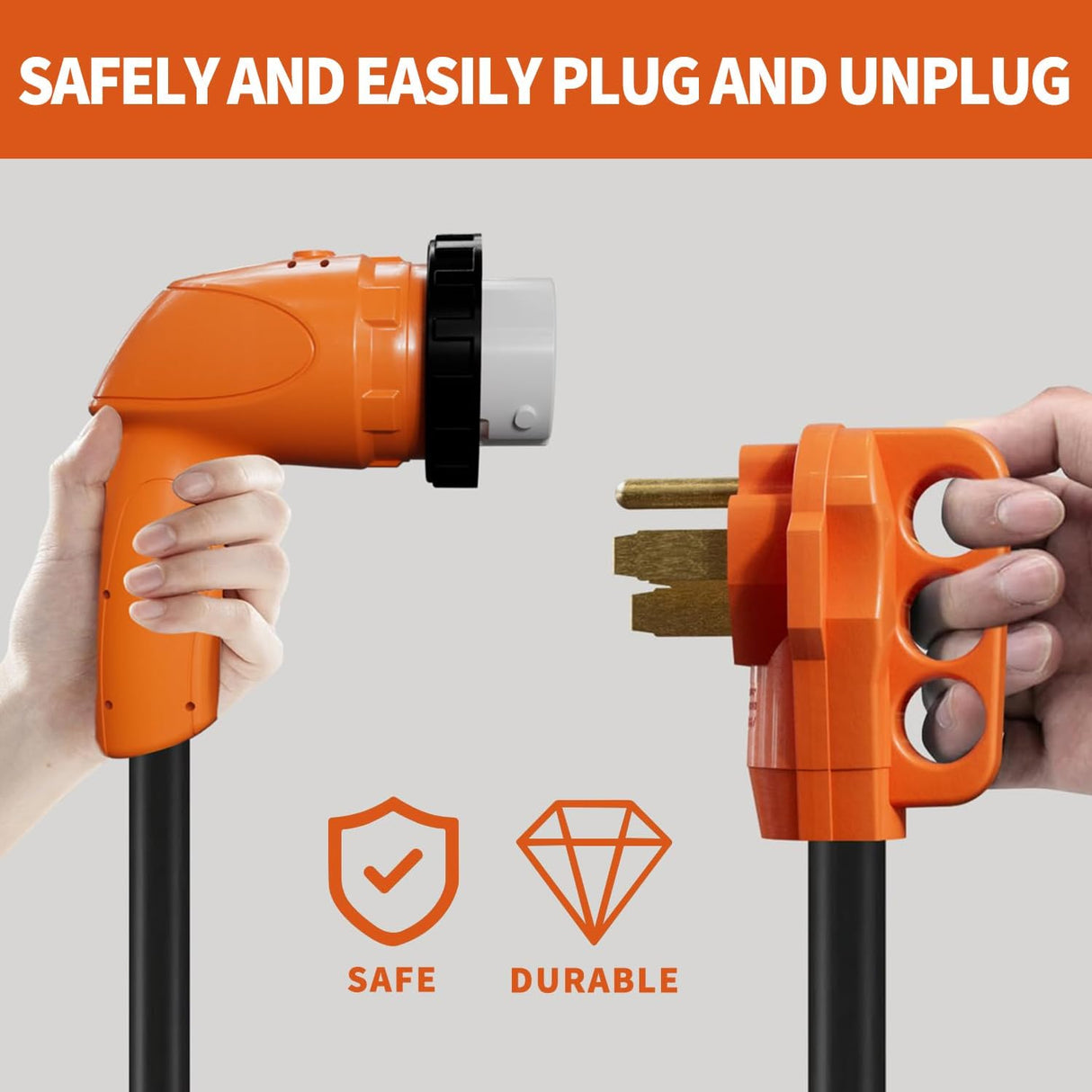 Ficstar 50 Amp RV Extension Cord 10 ft, Heavy Duty 6/3+8/1 SJTW AWG RV Power Cord with Grip Handle Twist Lock, NEMA 14-50P to SS2-50R with Polarity Lamp Ficstar