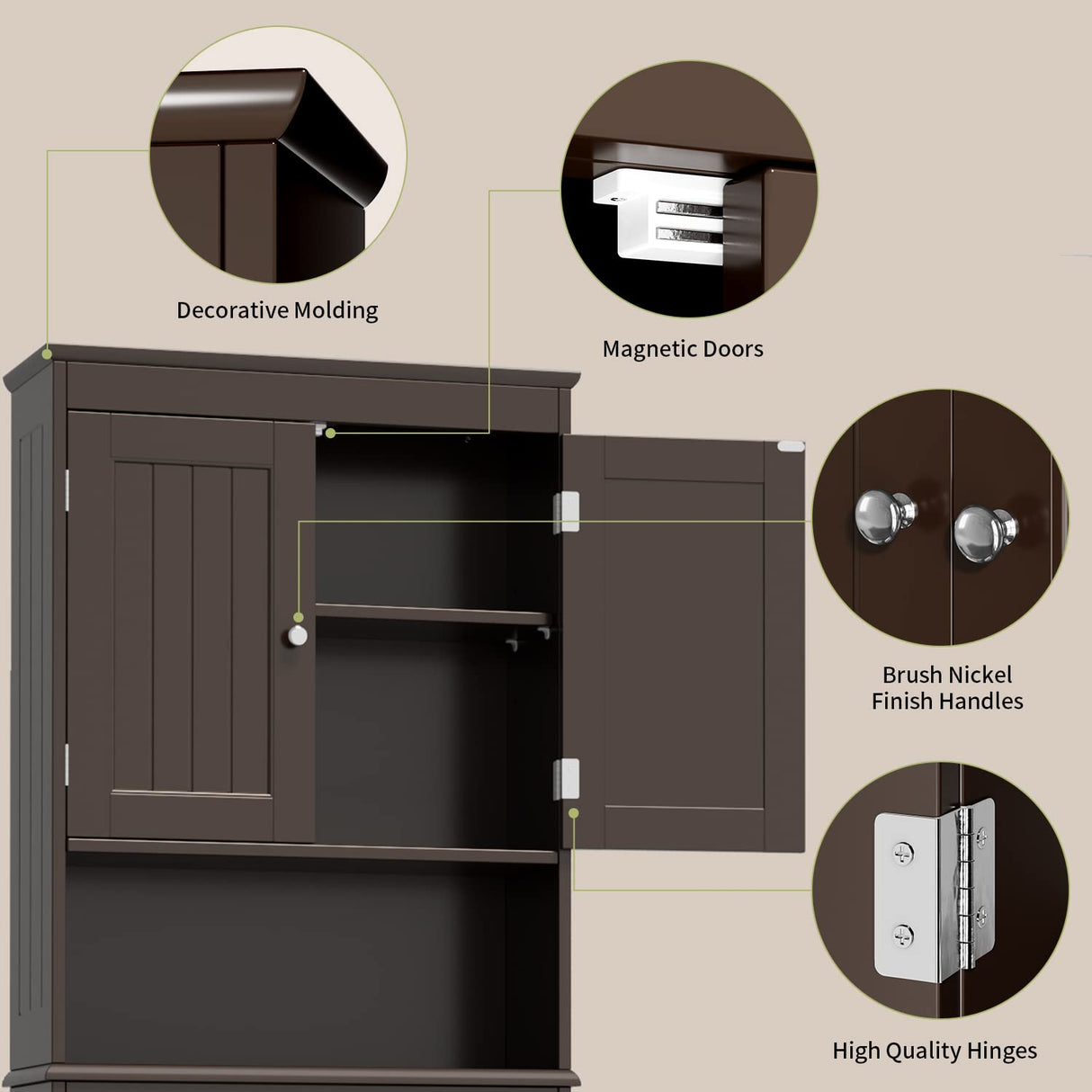Gizoon Espresso Over-The-Toilet Storage Cabinet with Adjustable Shelf and Double Doors Gizoon