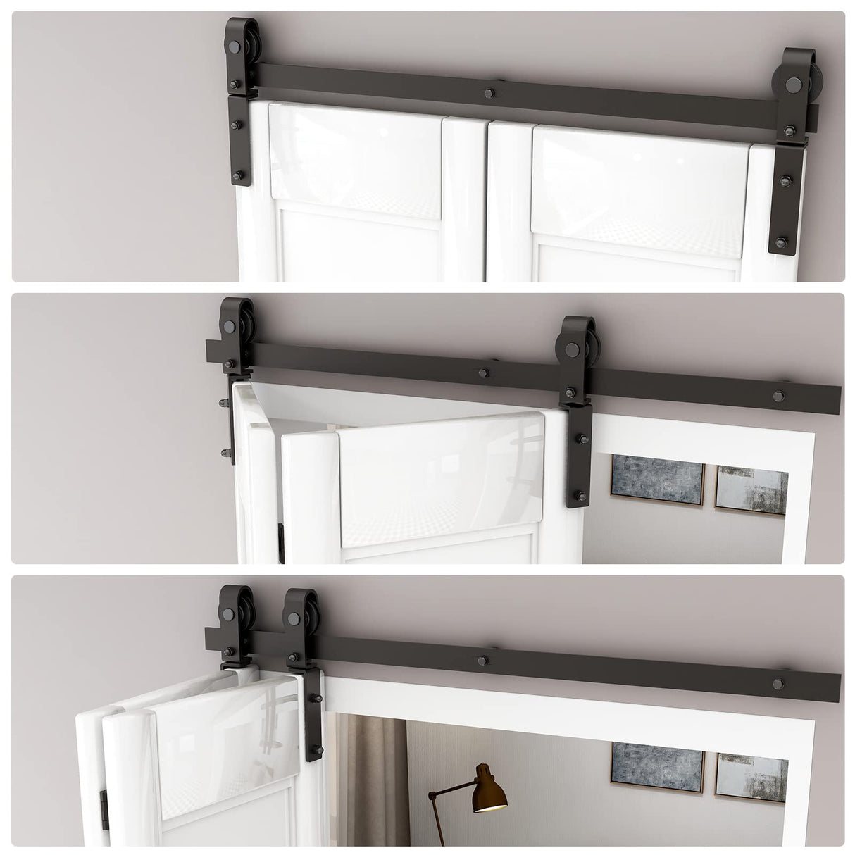 BONIKLUBA 40" Bi-folding Sliding Barn Door Hardware Kit for 2 Doors,Smoothly&Quietly,Black Track J Shape Roller-[Doors not included] BONIKLUBA