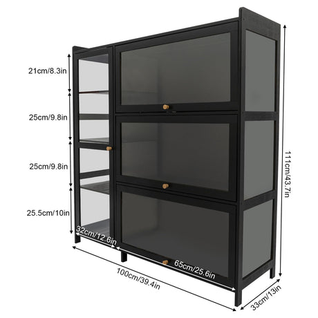 Blisiour Display Cabinet with Acrylic Doors, Display Curio Cabinet with 3+4 Shelves for Collectibles Figures, Black Bamboo Storage Display Case Clear Showcase for Home Office Living Room Gaming Room Blisiour