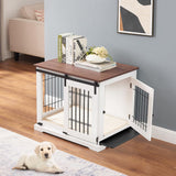 beeNbkks Dog Crate Furniture with Sliding Barn Door, Stylish Double Doors Wooden Kennel with Tray and Cushion, Decorative Indoor Pet House Side End Table for Medium Large Dogs beeNbkks