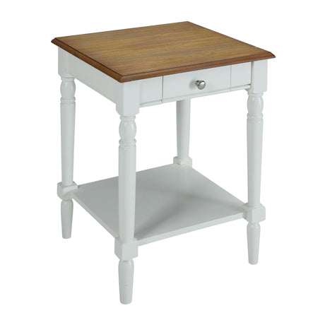 Convenience Concepts French Country End Table 18" -Traditional Farmhouse Side Table with Storage Drawer and Shelf, Living Room, Driftwood/White Convenience Concepts