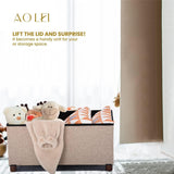 Ao Lei 30 Inches Storage Ottoman Bench, Storage Bench with Wooden Legs for Living Room Ottoman Foot Rest Removeable Lid for Bedroom End of Bed, Linen Fabric, Folding Beige Ottoman Ao Lei