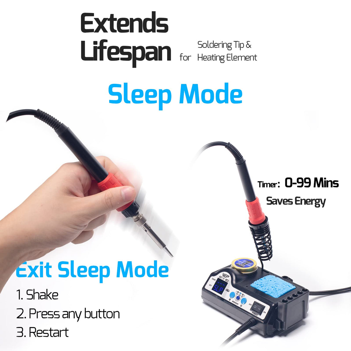 WEP 927-IV Soldering Station Kit High-Power 110W with 3 Preset Channels, Sleep Mode, LED Magnifier, 5 Extra Iron Tips, Tip Cleaner, 2 Helping Hands, Tip Storage Slots, Lead-free Solder Wire, Tweezers WEP