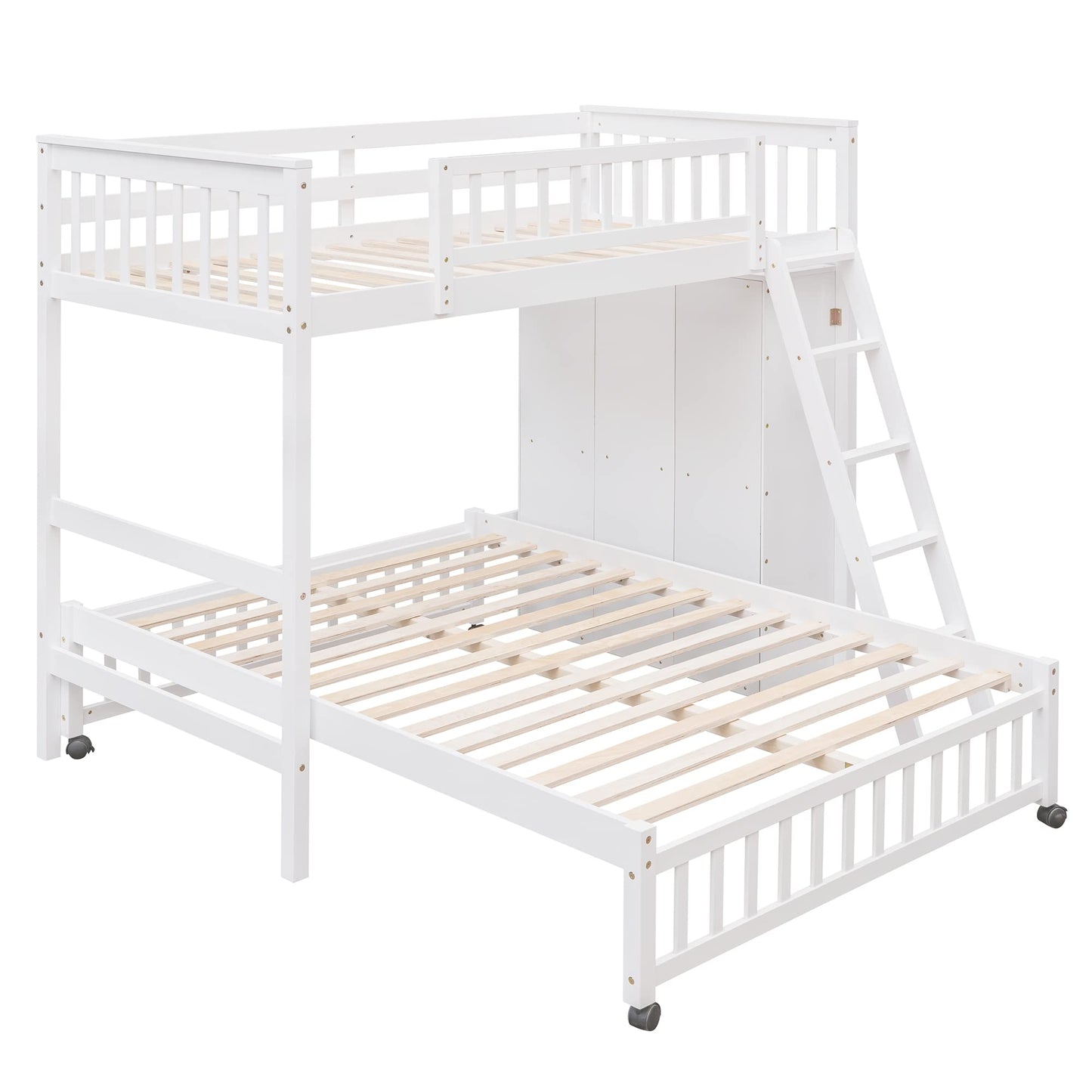 Harper & Bright Designs Twin Over Full Bunk Bed with Storage, Solid Wood Loft Bunk Bed with 6 Drawers and 3 Flexible Shelves,for Kids Teens Adults (White)