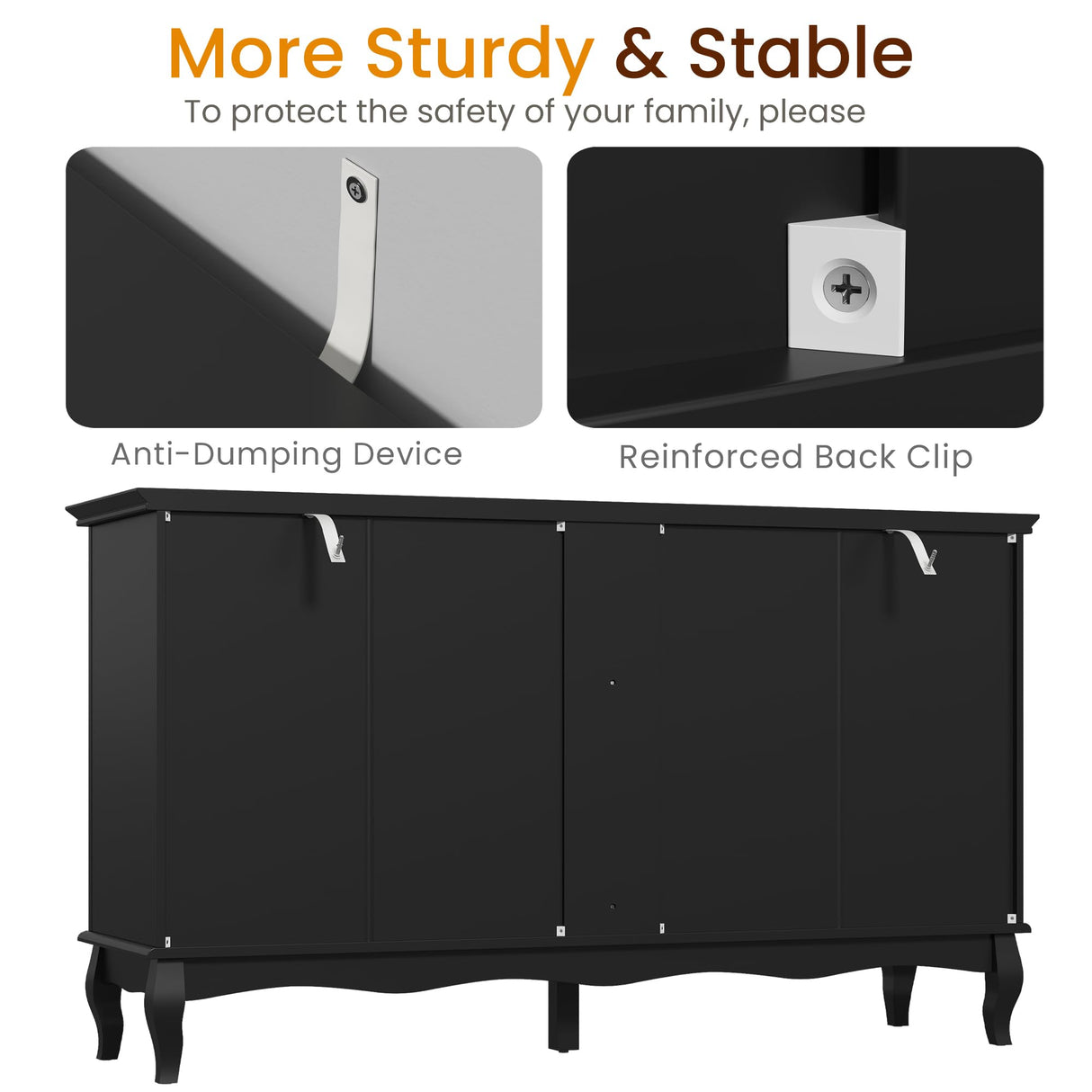 RoyalCraft 7 Drawers Dresser, Black Dresser with Distinctive Wooden Legs & Black Paint Finish, Large Chest of Drawers with Spacious Storage Space for Bedroom, Hallway RoyalCraft