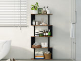 ALISENED 5 Tier Bookshelf, S Shaped Geometric Bookcase, Narrow Freestanding Display Shelves, Modern Wood Decorative Storage Rack for Bedroom, Living Room, Home Office, Black 5-Tier ALISENED