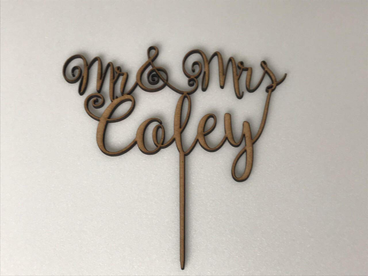 Mr and Mrs Wedding Cake Topper, Custom Rustic Decoration, Personalized Calligraphy Wooden Cupcake with Your Last Name, Customized Topper, Bride & - WoodArtSupply