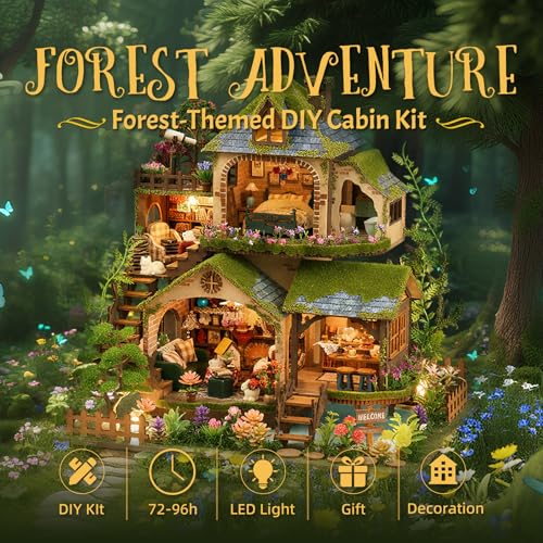 LogicTwist DIY Miniature House Kit with LED Lights, Forest Adventure Wooden Mini House Building Kit for Adults & Teens, Creative Crafts for Women, Friends & Hobbyists