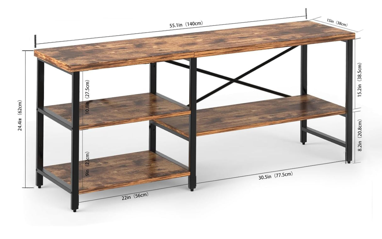 55 Inch TV Stand for TVs up to 70 Inch TV, Modern Entertainment Center with Open Storage Shelves, TV Media Console Table for Living Room, Rustic Brown CJMM