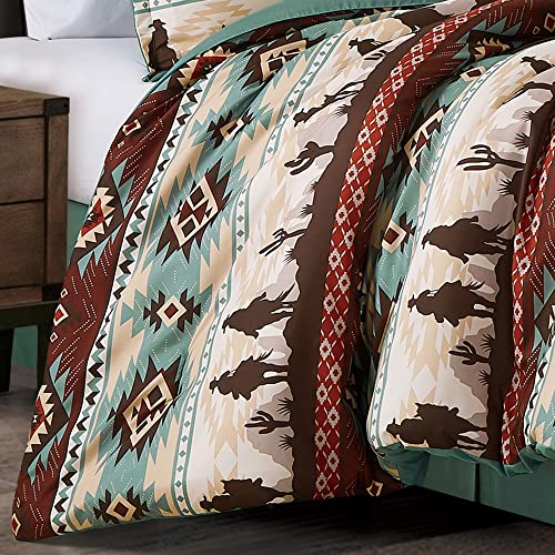 Chezmoi Collection Dune 7-Piece Southwestern Cowboys Aztec Comforter Set - Multicolor Teal Brown Beige Tan Red Printed Washed Microfiber Bedding, Full Chezmoi Collection