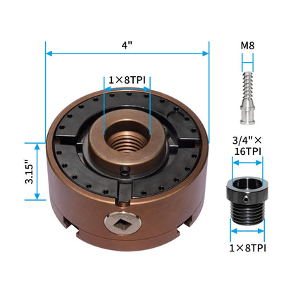 SIIIXS 4 Inch Wood Lathe Chuck Set 1" x 8TPI Thread & 3/4"x16TPI Adapter, Self-Centering 4 Jaw Wood Turning Chuck - WoodArtSupply