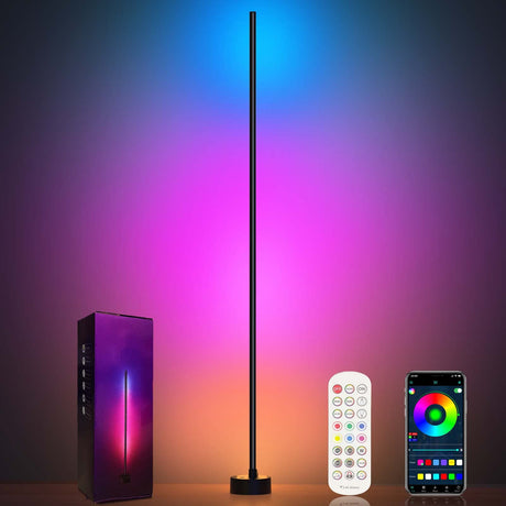 Miortior Corner Floor Lamp - Smart RGB LED Corner Lamp with App and Remote Control, 16 Million Colors & 68+ Scene, Music Sync, Timer Setting - Ideal for Living Rooms, Bedrooms, and Gaming Rooms Miortior