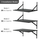 Deep Floating Wall Shelves - 4 Sets of 12 Inch Wide Black Wood Shelves for Bathroom, Bedroom, Kitchen, Living Room WoodArtSupply