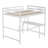 BizChair Full Size Loft Bed with Integrated Desk - White Wood Slats - Space-Saving Design for Kids and Teens BizChair