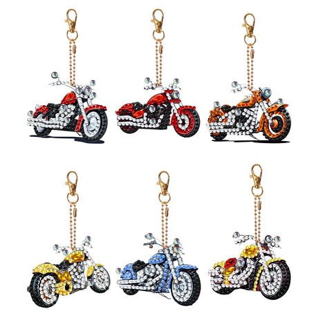 HuamuTech 6Pcs Double Sided Special Shaped Animal Motorcycle Food Diamond Art Keyring Rhinestone Painting Keychain Pendant for Home Birthday Party Decor(Colorful6) Generic