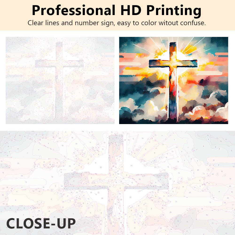 TUMOVO Abstract Paint by Numbers for Adults Cross Sunset with Clouds Easter DIY Adult Paint by Number Kits on Canvas Religion Acrylic Painting by Numbers Oil Painting Art Crafts 16x20 in TUMOVO