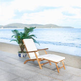 SAFAVIEH Outdoor Collection Palmdale Natural Brown Solid Wood/Beige Cushion Chaise Lounge Chair (PAT7015C) Safavieh