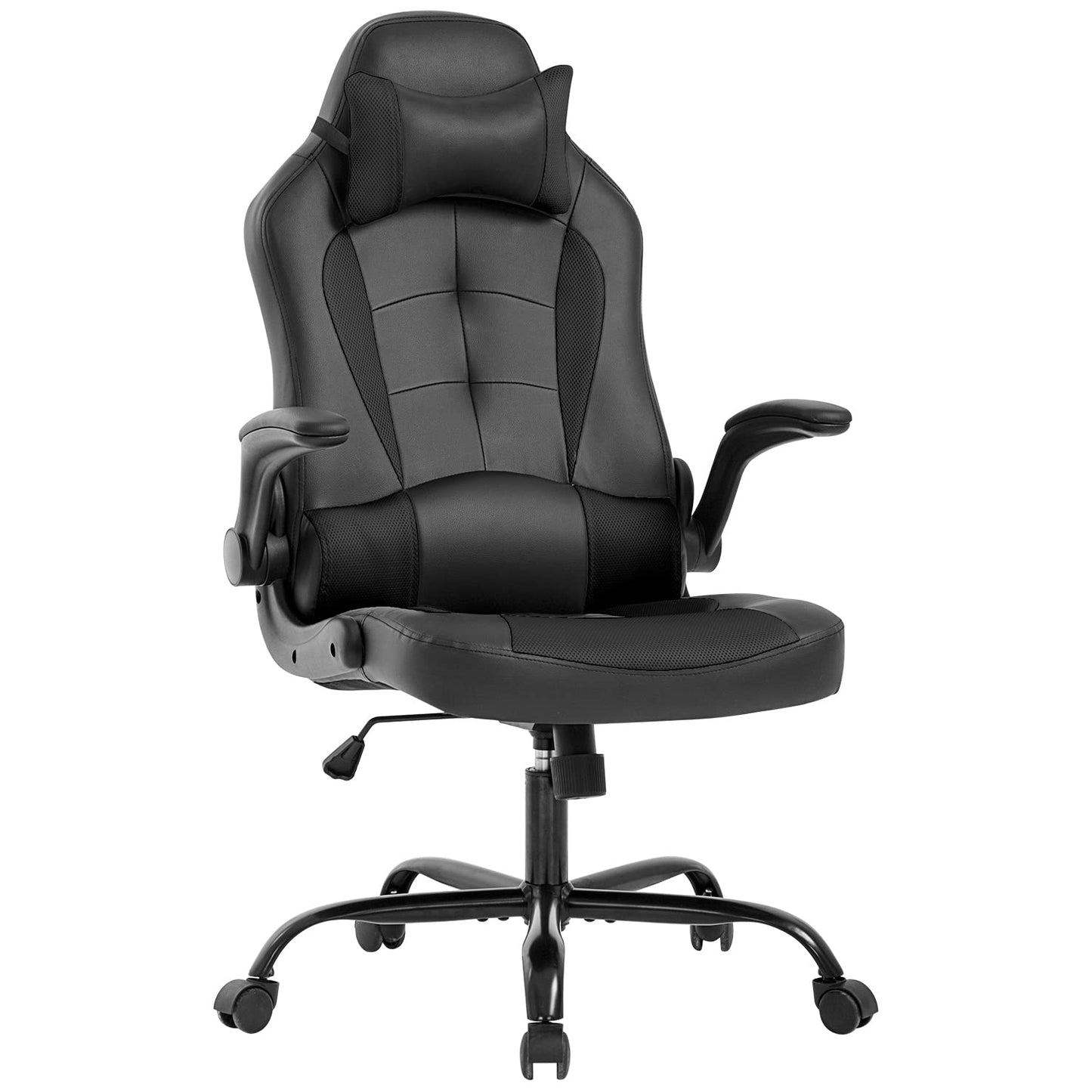 BestOffice PC Gaming Chair Ergonomic Office Chair Desk Chair with Lumbar Support Flip Up Arms Headrest PU Leather Executive High Back Computer Chair for Adults Women Men (Black)