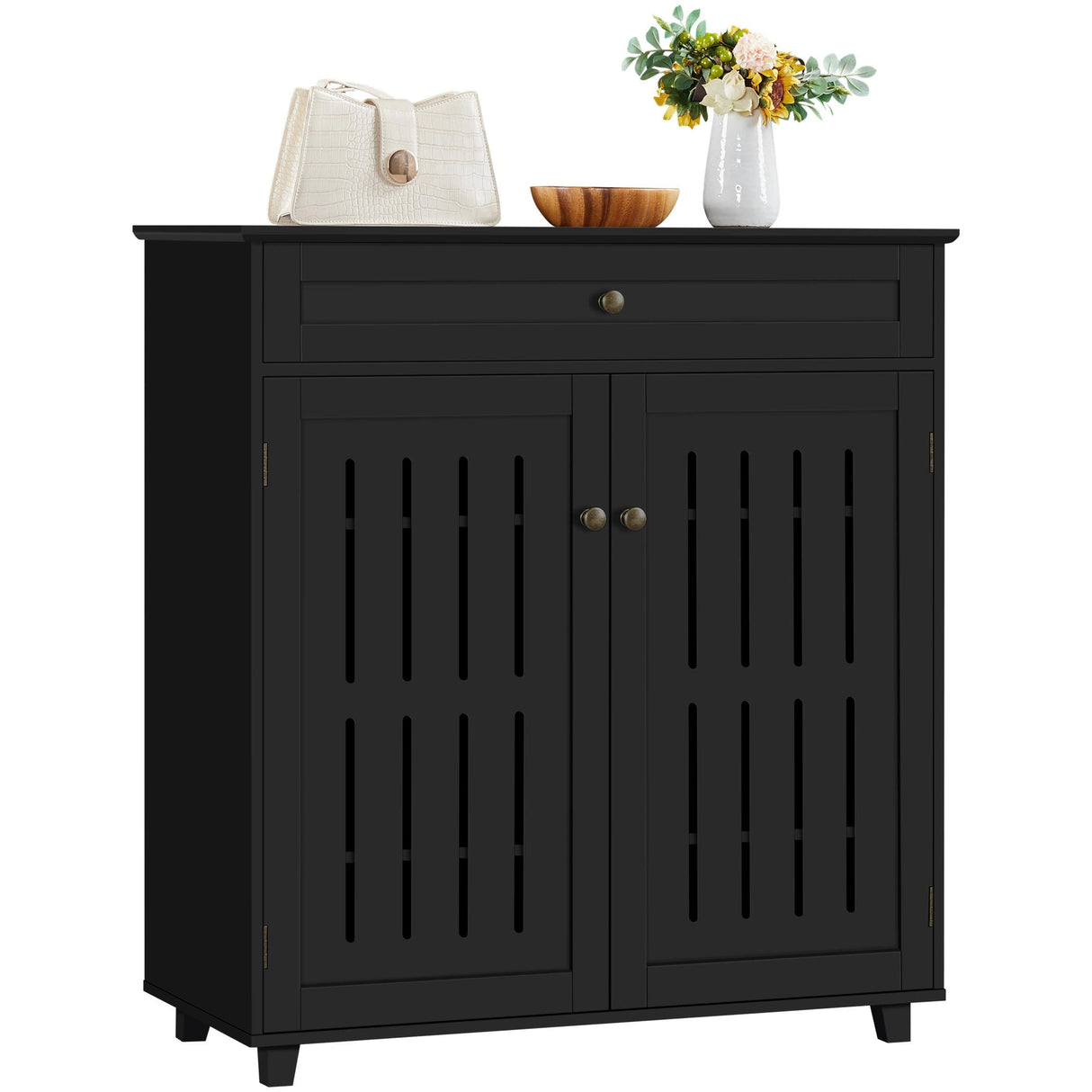 Yaheetech Shoe Cabinet Bathroom Storage Cabinet with 1 Drawer & Adjustable Shelf, Shoe Rack Pinter Stand for Home Office, Black Yaheetech