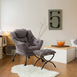 LITA Lazy Chair with Ottoman, Modern Accent Leisure Upholstered Sofa Chair, Contemporary Lounge Reading Chair with Armrests and a Side Pocket for Living Room, Bedroom & Small Space, Dark Grey LITA