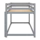 ZJIAH Low Bunk Bed Twin Over Twin, Solid Wood Floor Bunk Bed Frame with Ladder & Safety Guardrails, Twin Bunk Beds for Kids Boys and Girls, Saving Space, No Box Spring Needed, Gray ZJIAH