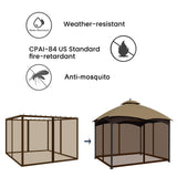 Tanxianzhe 10'x12' Gazebo Replacement Mosquito Netting 4-Panel Patio Screen Walls with Zipper (Brown) Tanxianzhe