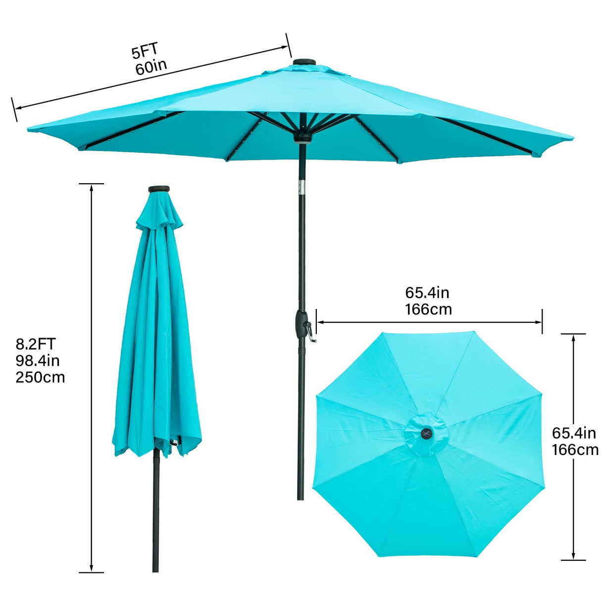 GDY 10Ft Patio Umbrella, Solar Powered 40 LED Lighted Outdoor Table Market Umbrellas with Tilt and Crank, Center Light (Lake Blue)… GDY