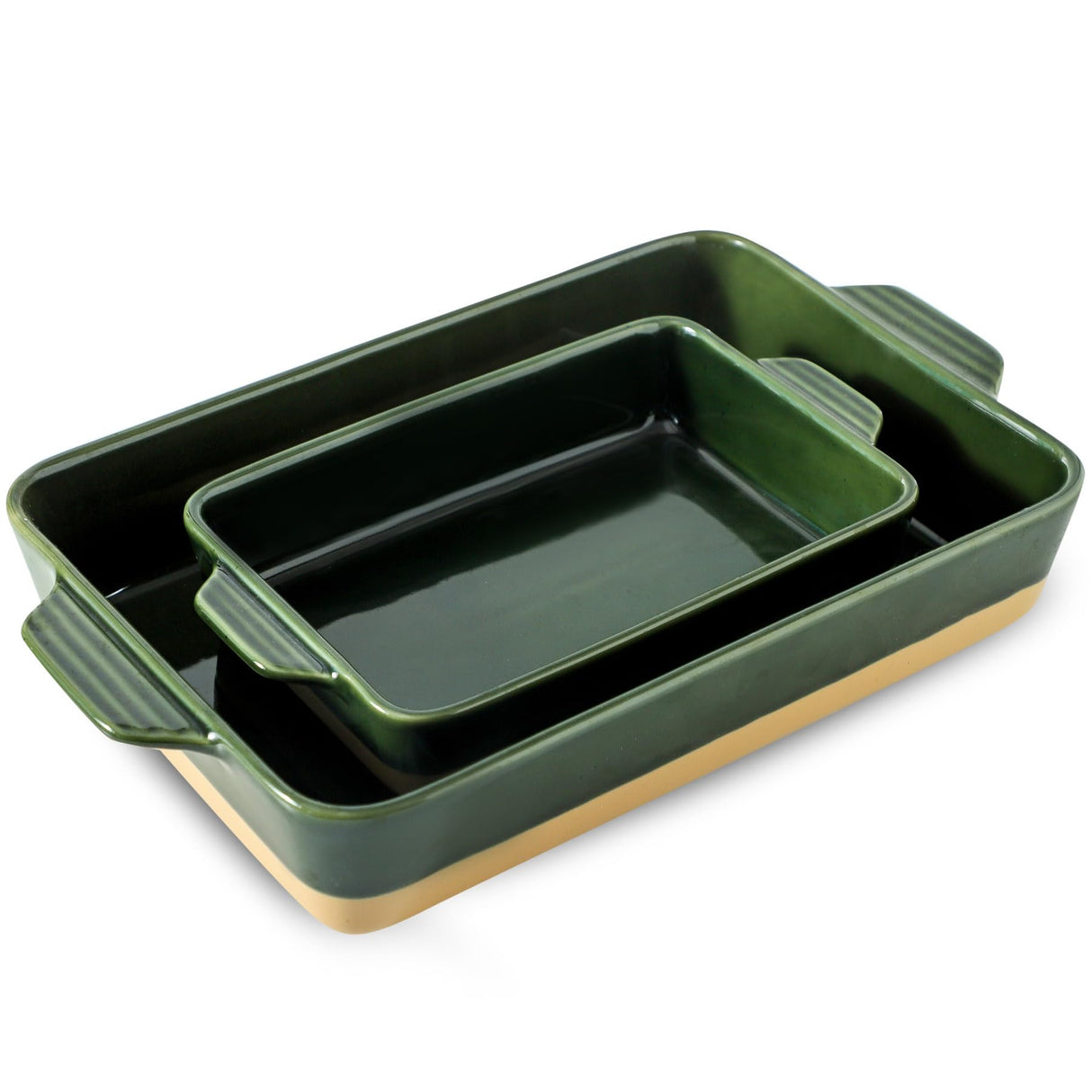 Howise Ceramic Baking Casserole Dish with Handles, Large 9x13 inch Pan and Middle Baking Pan - Porcelain Serving Bakeware Set (Forest Green) Howise