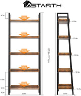 ASTARTH Ladder Shelf-5 Tier Bookshelves w/Open Shelf for Storage, Industrial Bookshelf & Tall Ladder Shelf-Metal Frame for Bedroom, Living Room, Kitchen-67.3'' H, Easy Assembly, Rustic Brown (HD021) ASTARTH