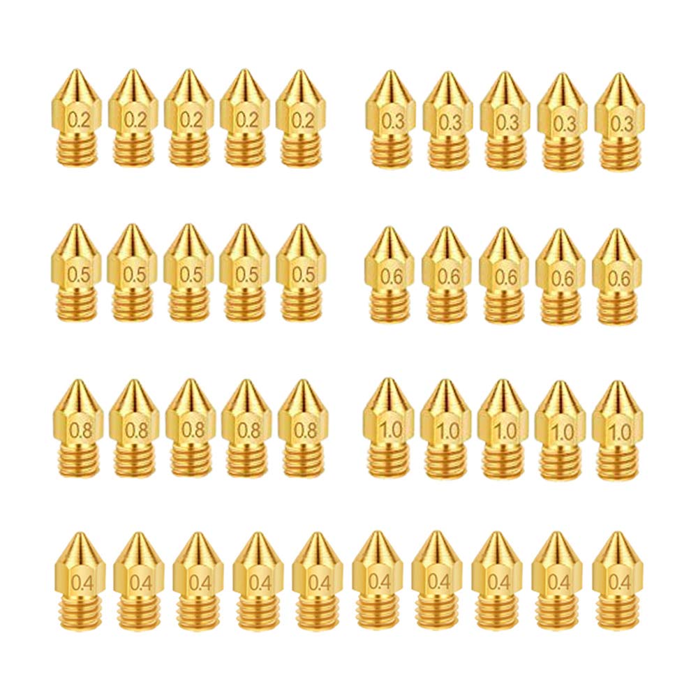 3D Printer Extruder Nozzles 0.2mm 0.3mm 0.4mm 0.5mm 0.6mm 0.8mm 1.0mm for Anet A8 Makerbot MK8 Creality CR-10 Ender 3 Ender 5 IRCHLYN (40 Pcs) - WoodArtSupply