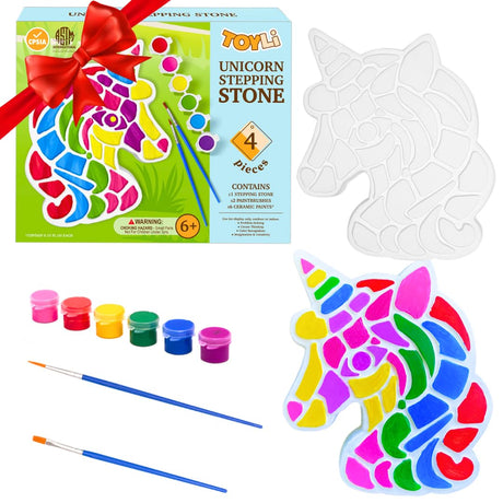 TOYLI Unicorn Painting Kit for Kids, Art Set, DIY Project, Stepping Stone Kit, Includes 2 Brushes and 6 Paints, Mess-Free Arts and Crafts TOYLI
