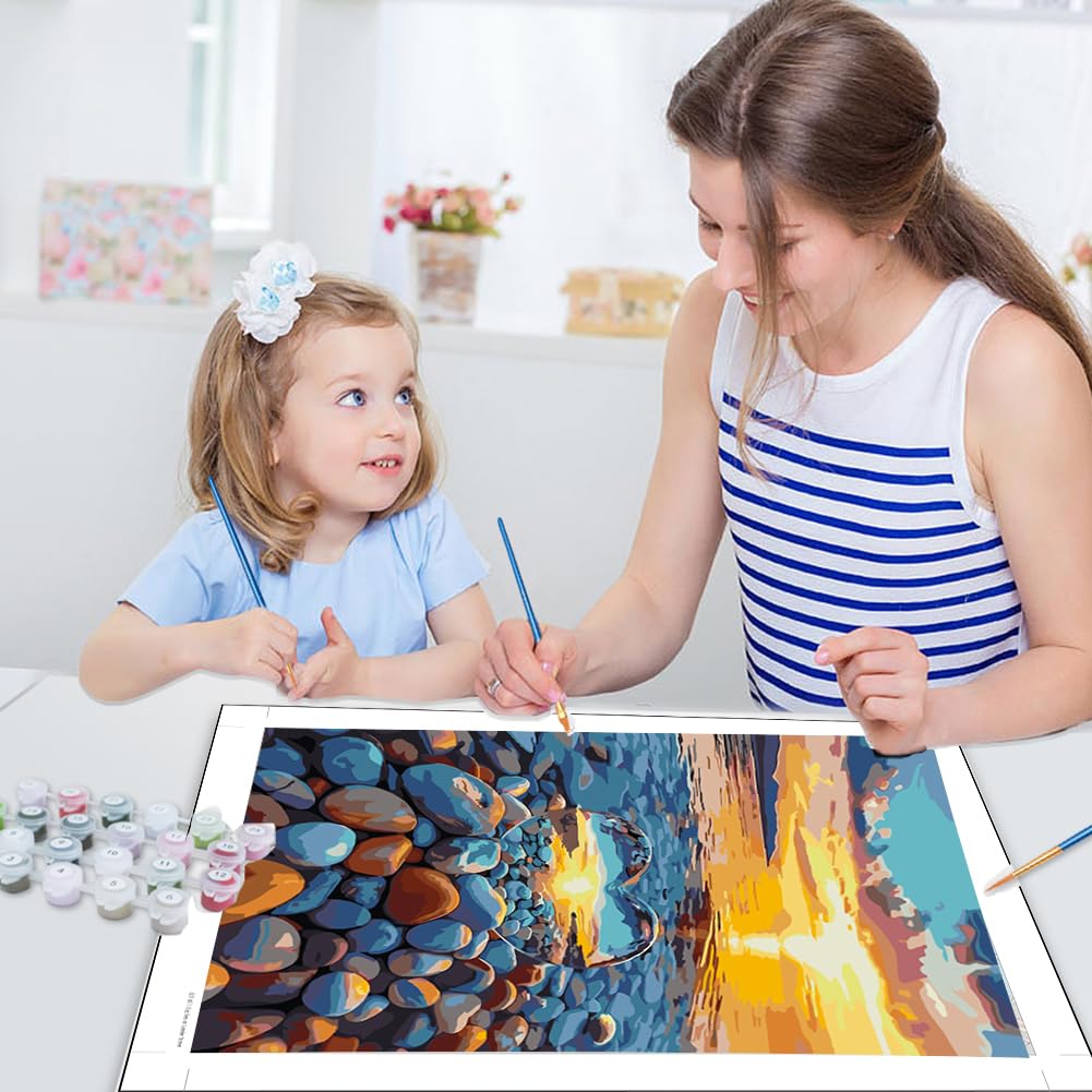 JUJUHOOD Love Stone Paint by Numbers Kit for Adults, Beach Sunset Adult Paint by Number Kits,DIY Acrylic Paint by Number on Canvas for Home Wall Decor 16X20 Inch JUJUHOOD