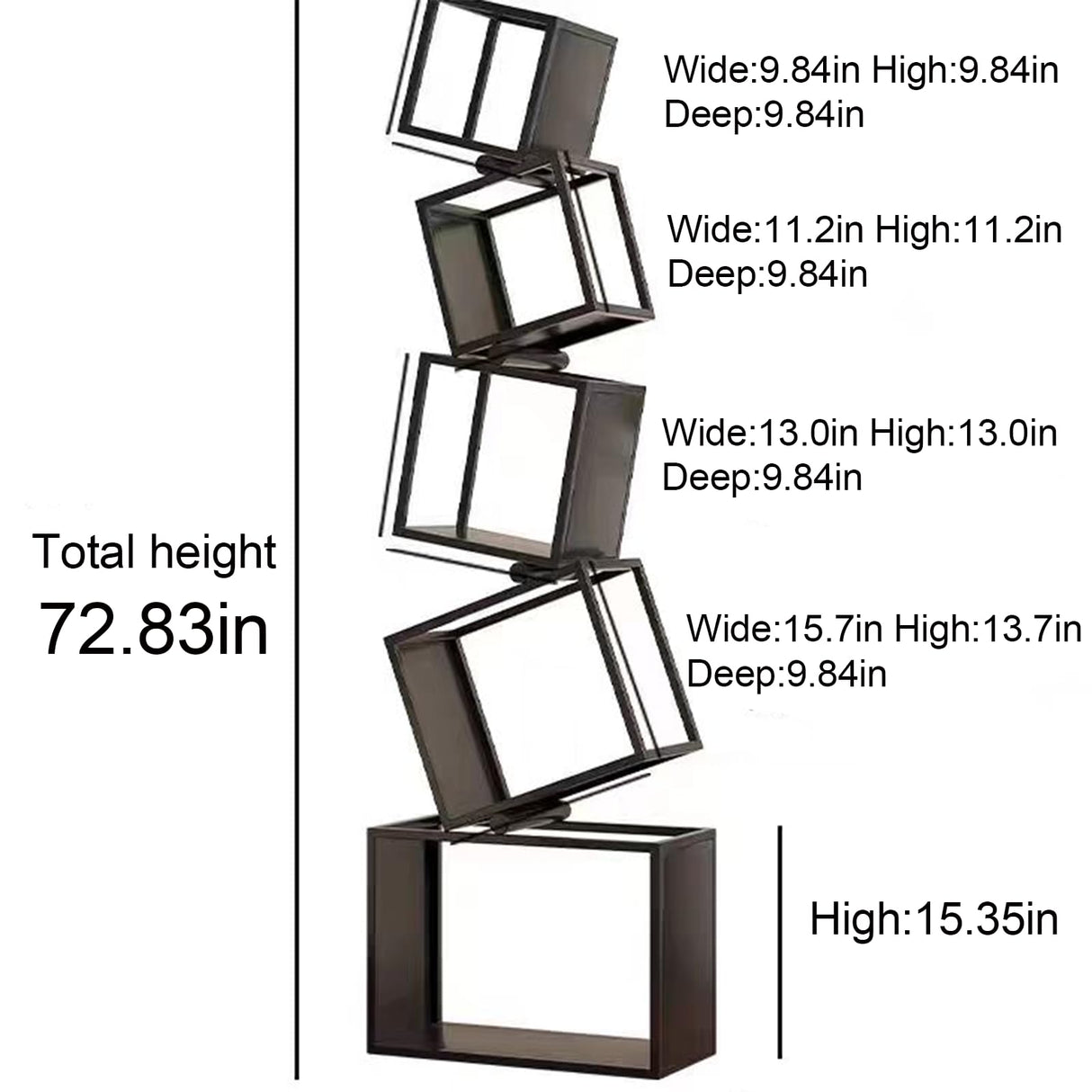 TDDFLO Geometric Bookshelf, 5-Tier Metal Unique Bookcase Modern Bookcase, Corner Bookshelf for CDs/Books/Home Decor -Black TDDFLO