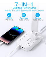 Power Strip with LED Desk Lamp, 3 Outlets 4 USB Ports(2 USBC) 4 Modes 5 Level Touch Lamp Small Desk Lamp for Home Office Bedroom Bedside, Study Reading Light, 5ft Extension Cord, Dorm Room Essentials One Beat