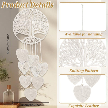 ACRNIGHEET DIY Macrame Kit for Adults Beginners DIY Boho Macrame Leaves Tree of Life Wall Hanging Making Kits with Macrame Supplies Wall Hanging Kit Ornaments for Home Decor Craft Gifts(Beige Series) ACRNIGHEET