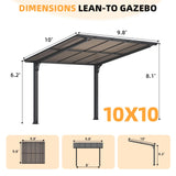 AECOJOY 10' x 10' Gazebo on Clearance, Outdoor Pergola Carport for Patio, Freestanding Lean to Hard Top Pergolas and Gazebos Clearance with Roof, Wall-Mounted Heavy Duty Awnings for Patio, Decks AECOJOY