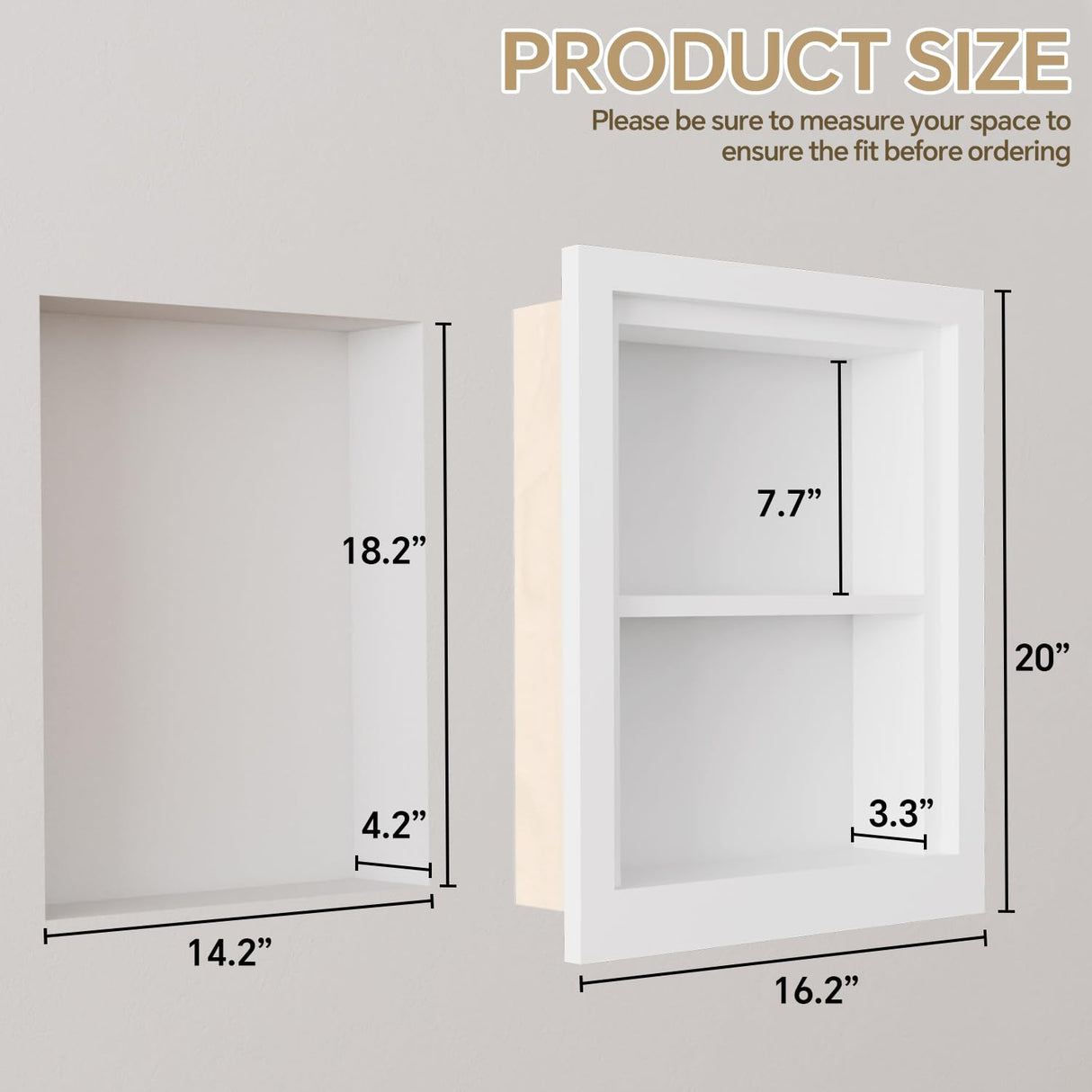 Solid Wood 14 X 18 Recessed Medicine Cabinet,2-Tier, Medicine Cabinet Organizer,Wall Niche, Bathroom Wall Cabinet, recessed bathroom Cabinet,Recessed Wall Cabinet, Bathroom Cabinet With Storage, White BPMFDTNL