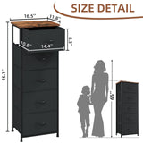 Somdot Dresser for Bedroom,Chest of Drawers Storage Organizer,Steel, MDF,Non-Woven Fabric Drawers,Closet Bedside Living Room Entryway Hallway,11.8"D x 16.5"W x 45.1"H (5 Drawers) Black Rustic Brown,1 Somdot